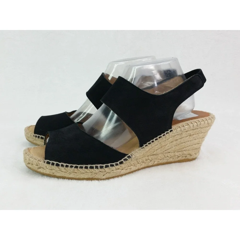 Women's Kanna Espadrilles Wedges Sandals Shoes Black Made In Spain Size 42 US 10